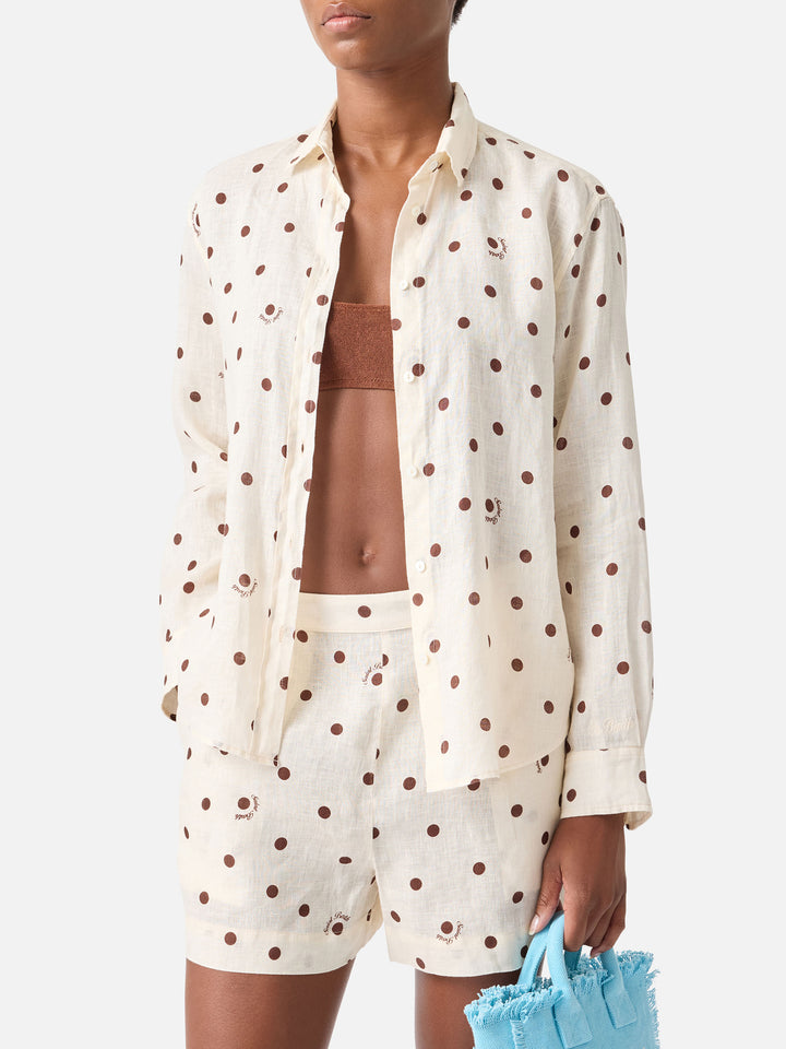 Chemise Meredith en lin à pois avec broderie Saint Barth 