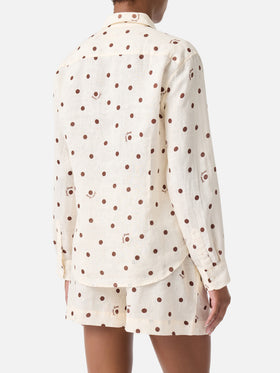Leinenhemd Meredith mit Polka Dots und Saint Barth-Stickerei 