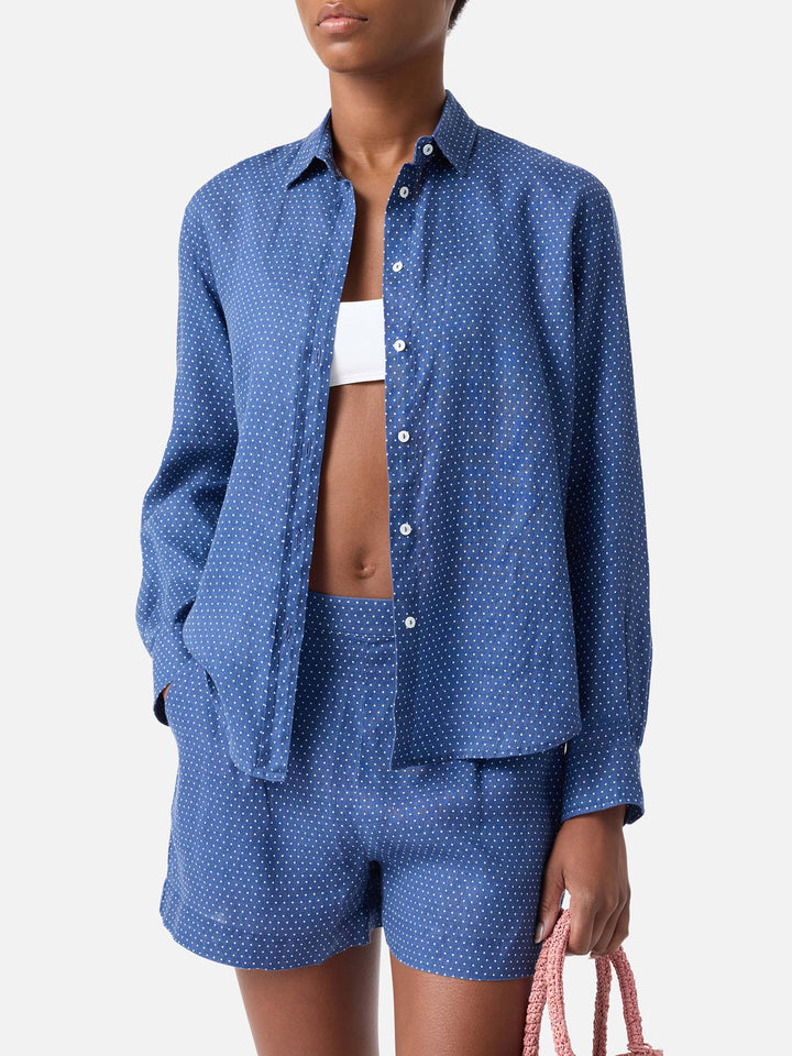 Chemise en lin Meredith à pois et broderie Saint Barth 