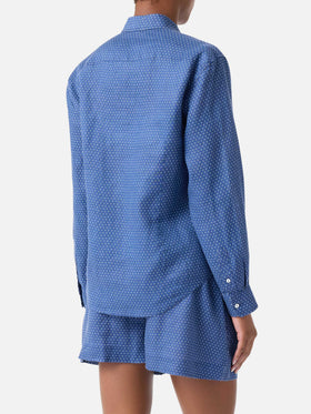 Meredith linen shirt with polks dots and Saint Barth embroidery