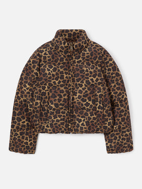 Chaqueta de plumón teddy Brown Maddy con estampado de leopardo 
