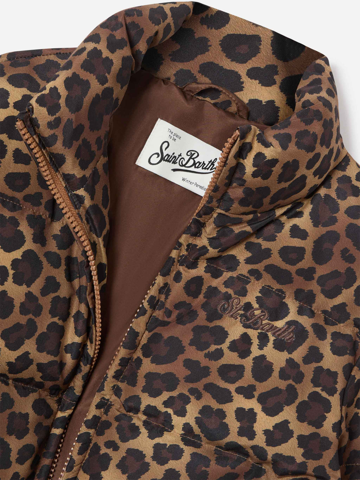 Chaqueta de plumón teddy Brown Maddy con estampado de leopardo 