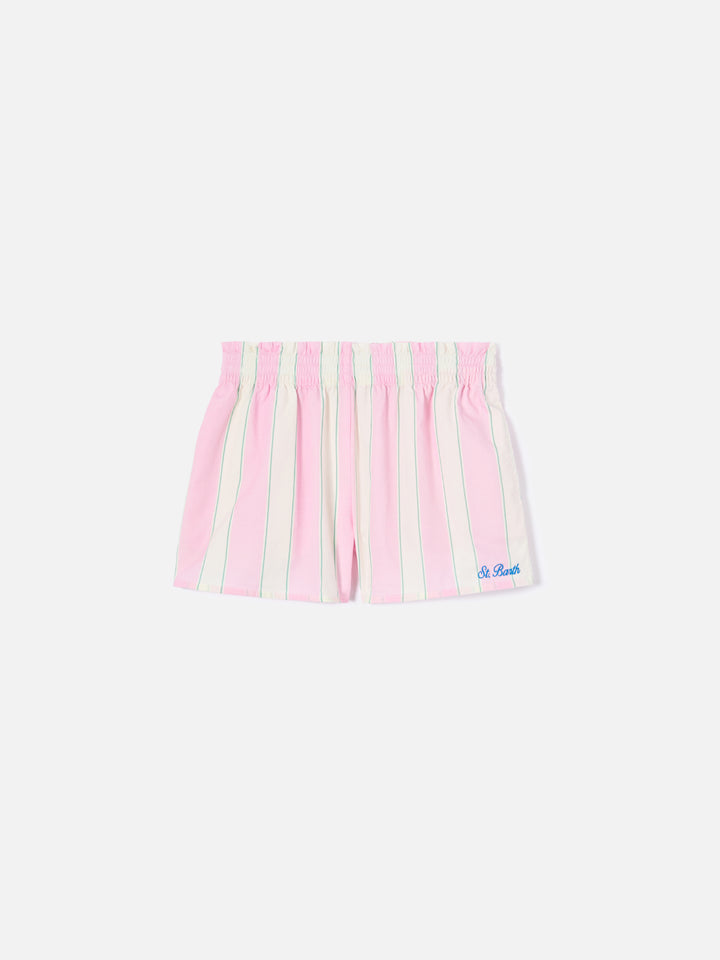 Meave Jr cotton poplin shorts with white, pink and green stripes