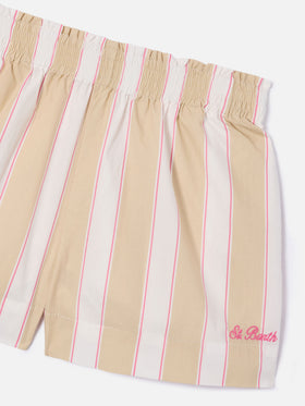Meave Jr cotton poplin shorts with beige, white and pink stripes
