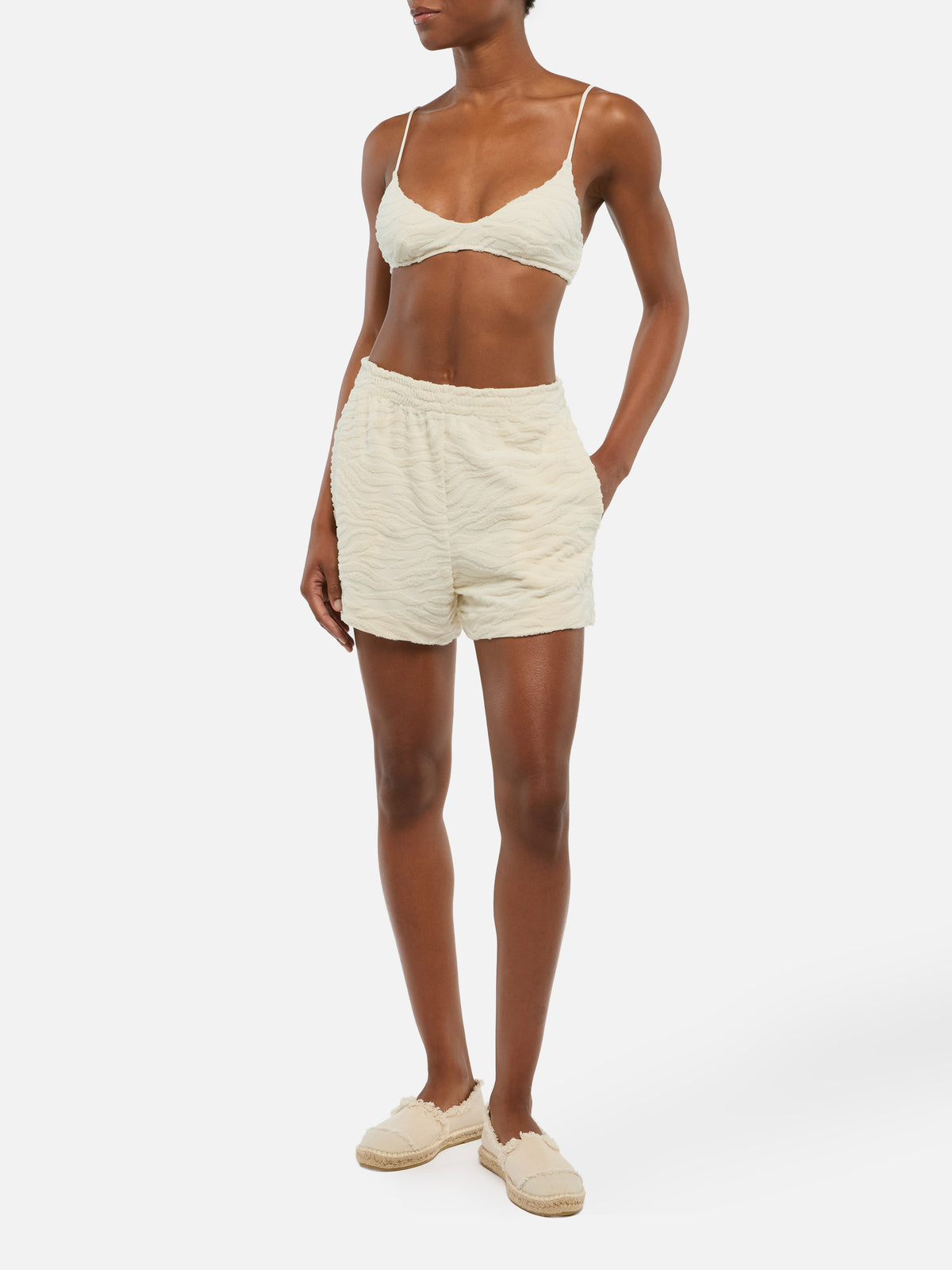Shorts pull up Meave de algodón terry con motivo zebra en relieve 
