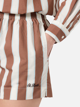 Brown striped Meave cotton shorts