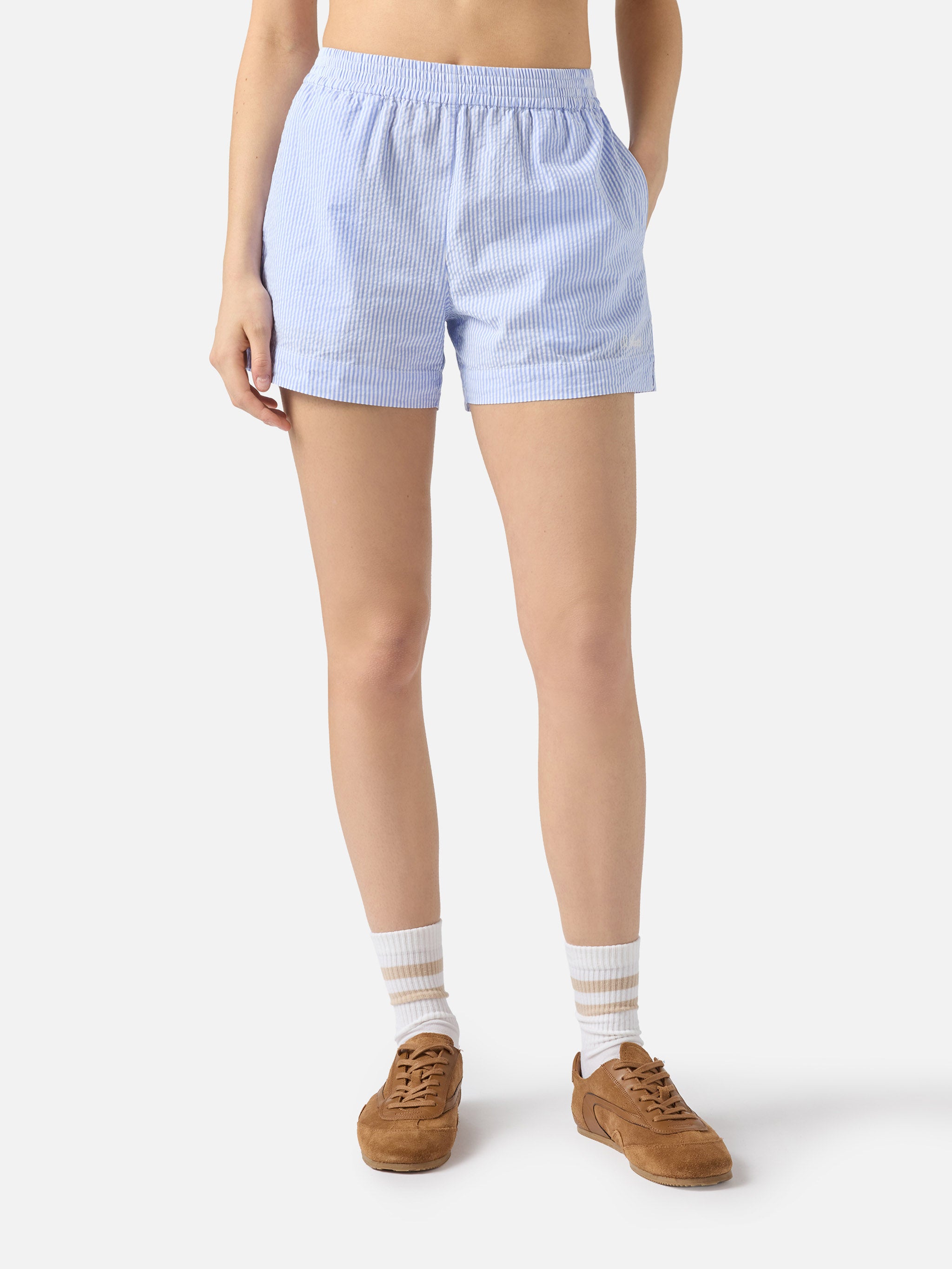 Light blue striped Meave seersucker shorts – MC2 Saint Barth