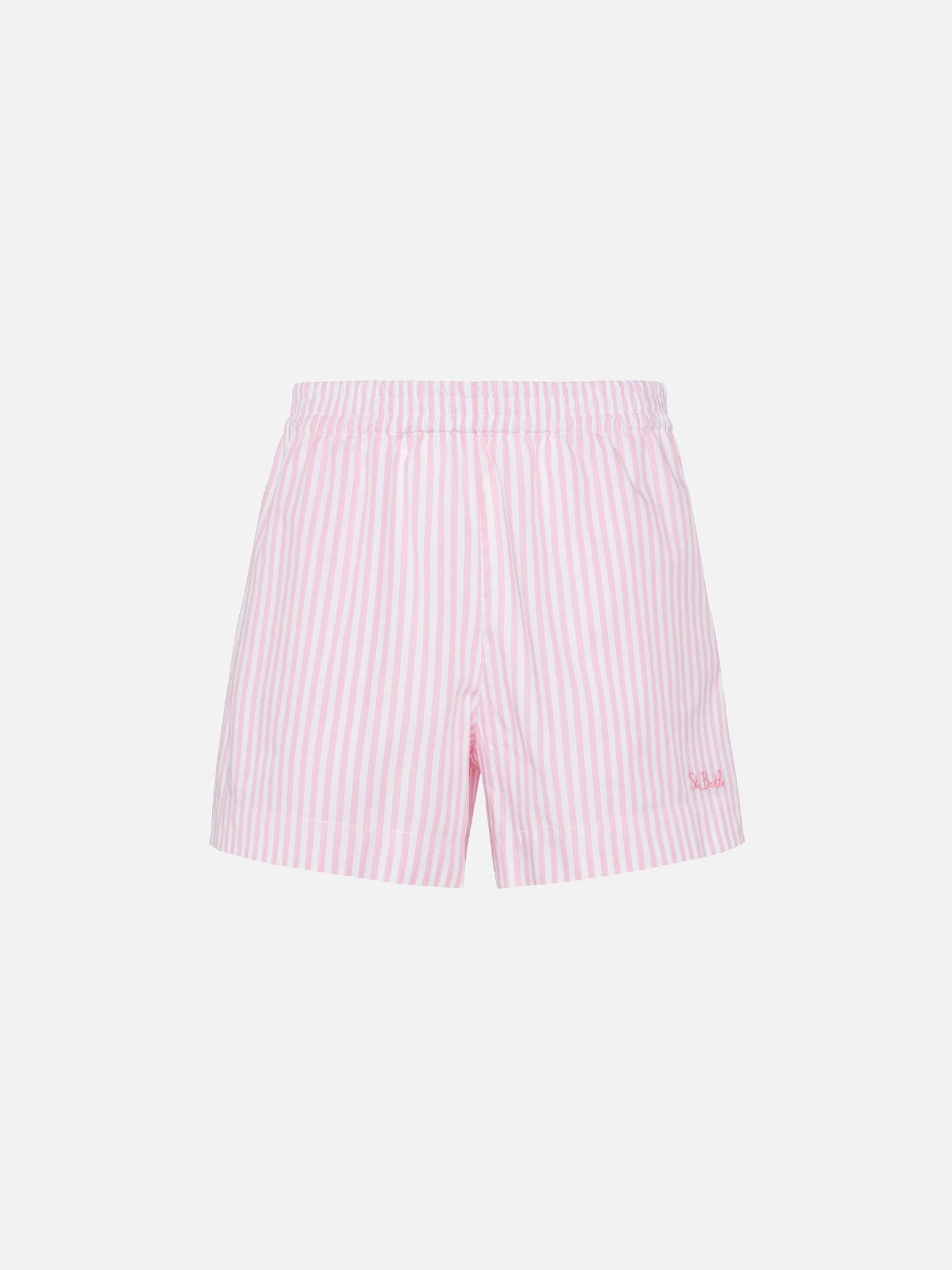 Meave cotton poplin pull up shorts with striped print