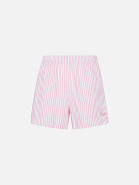 Meave cotton poplin pull up shorts with striped print