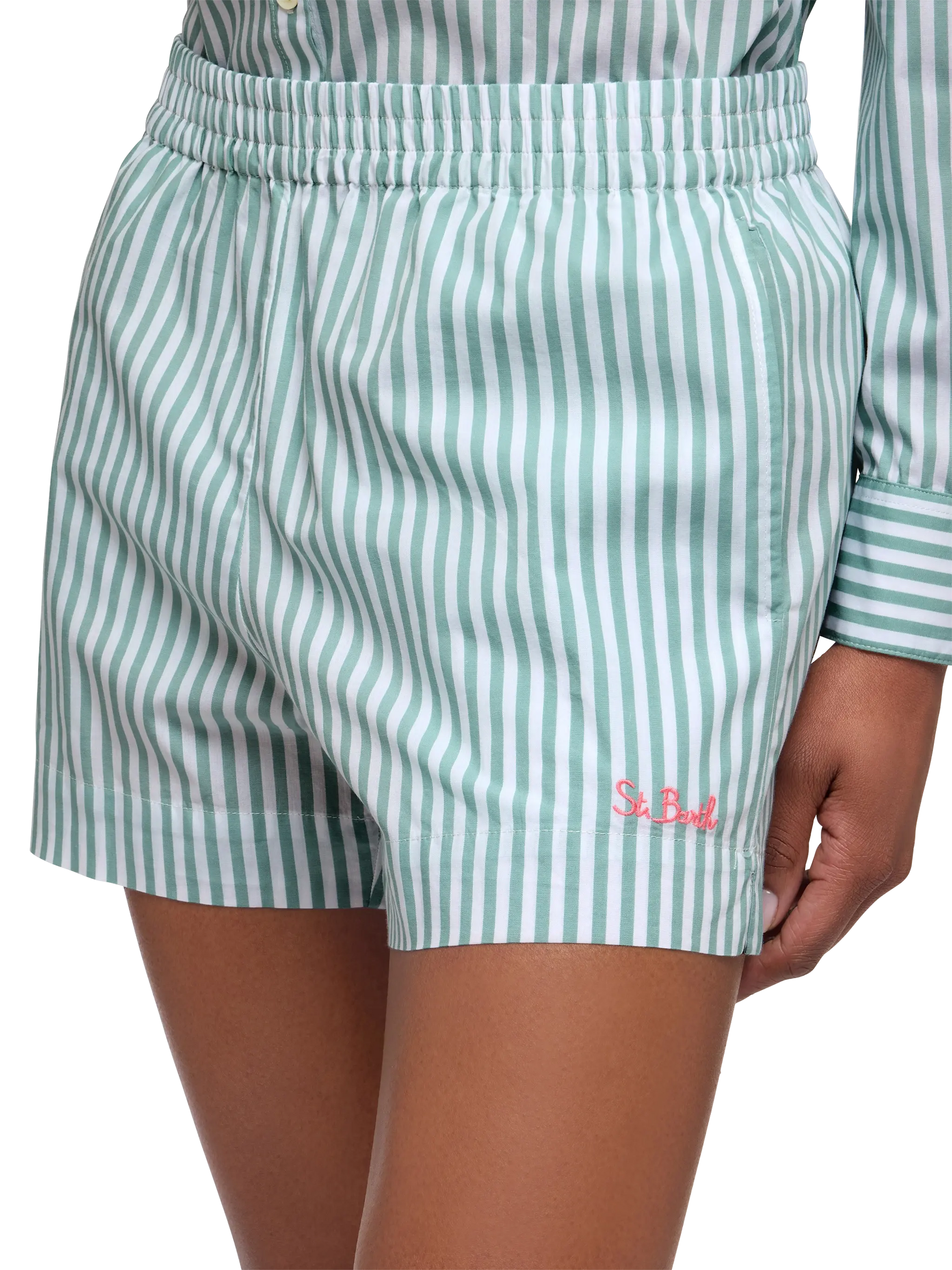 Meave cotton poplin pull up shorts with striped print - MC2 Saint Barth