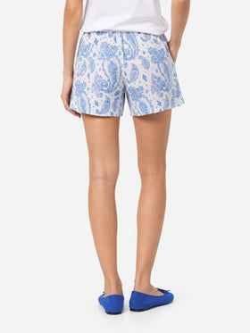 Woman paisley linen pull up shorts Meave
