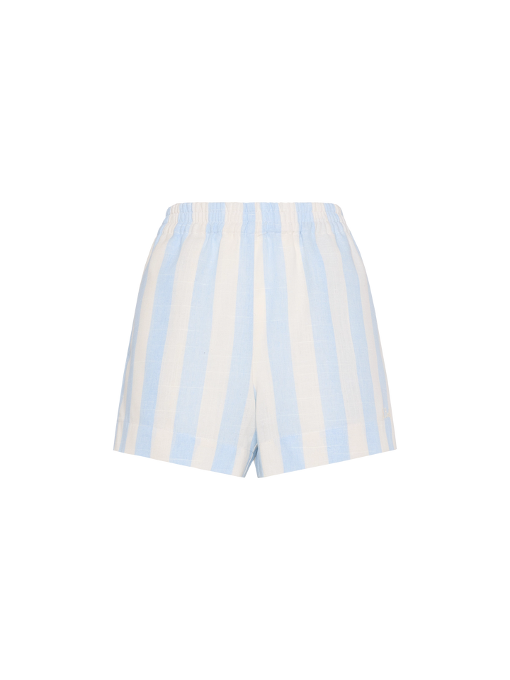 Meave linen pull up shorts with light blue striped print