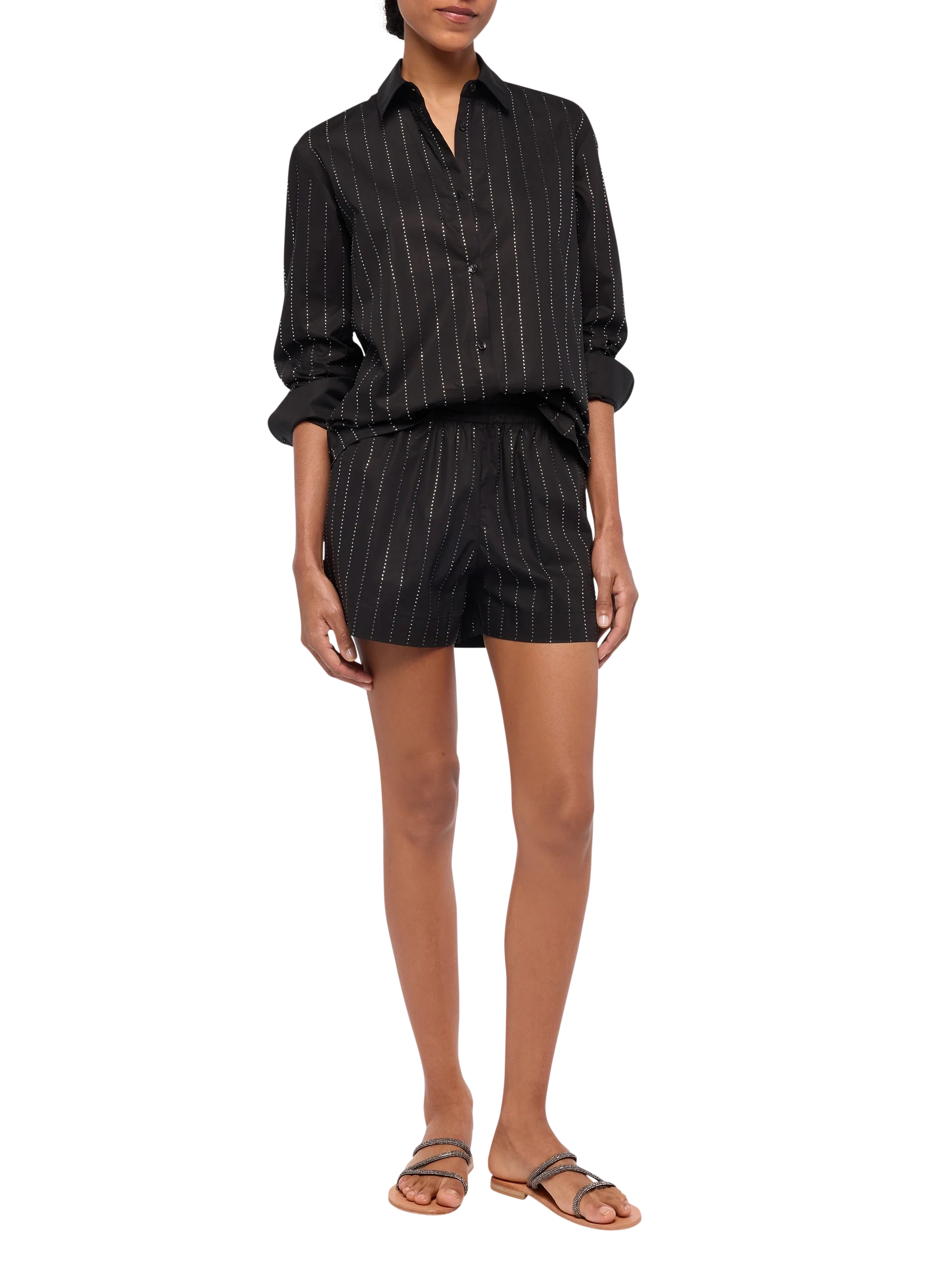 Meave cotton poplin pull up shorts with striped rhinestone embellishment - MC2 Saint Barth