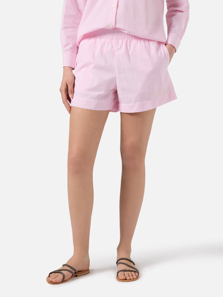 Shorts Meave in seersucker a righe rosa