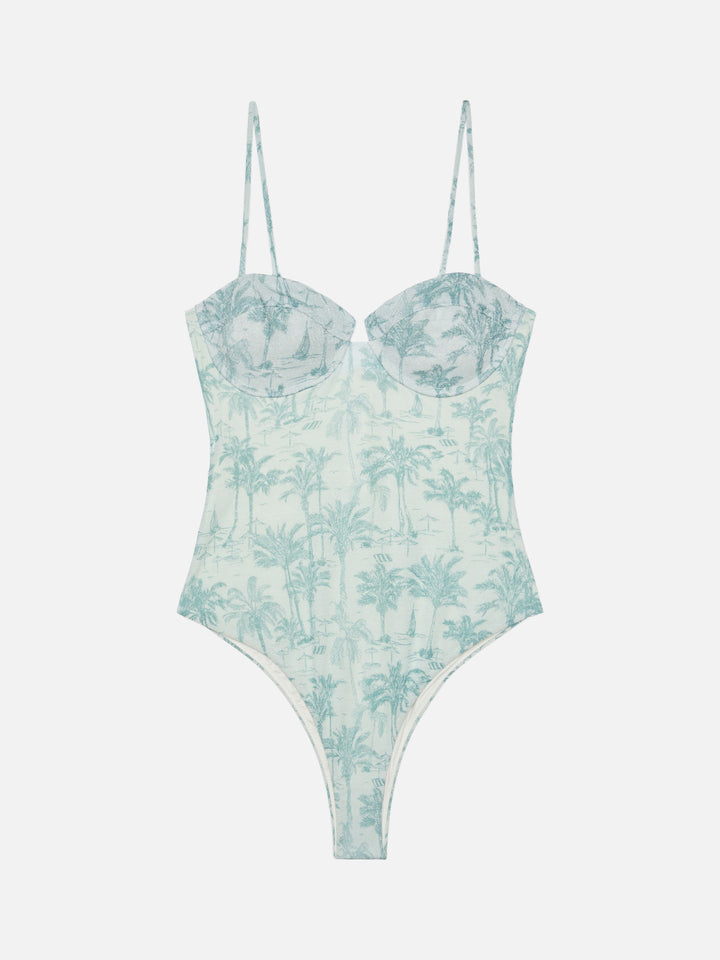 Medea lurex underwired one-piece swimsuit with toile de jouy print