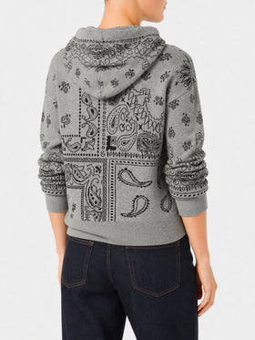 Grey Meg cropped hoodie in blended cashmere with bandana print