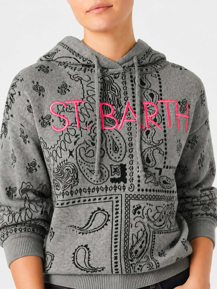 Felpa crop Meg in misto cashmere con fantasia bandana