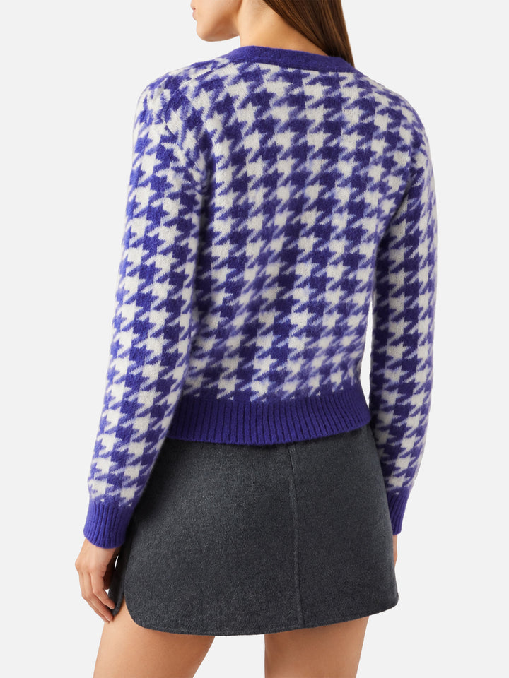 Cardigan Megeve cropped con fantasia pied de poule viola