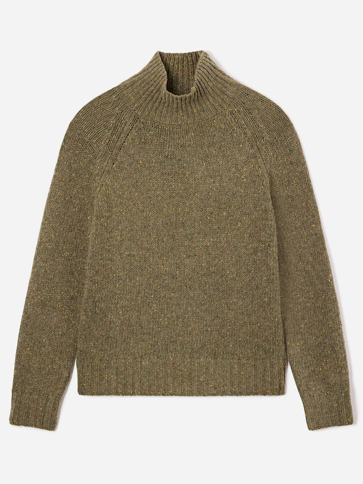 Maglia Meghan verde militare a collo alto in misto lana Donegal
