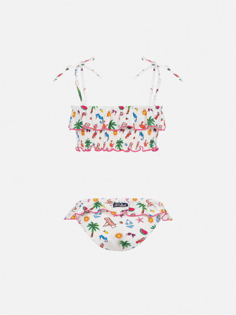 Melie smocked point embroidery bikini with ruffle