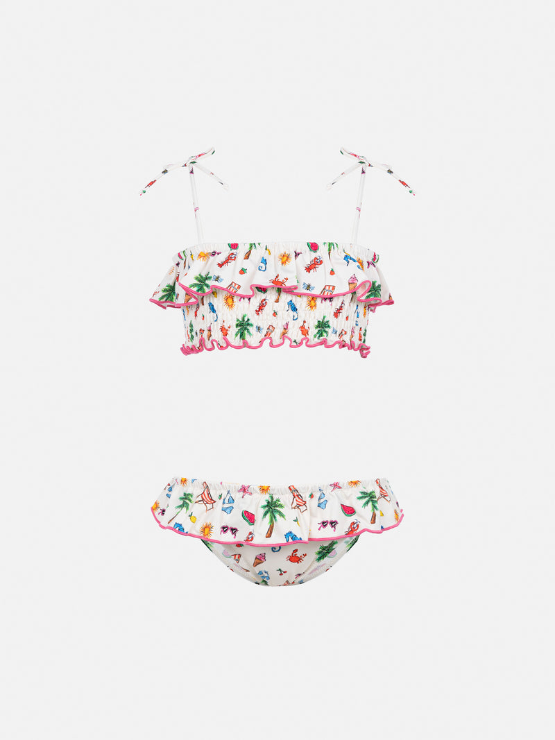 Melie smocked point embroidery bikini with ruffle