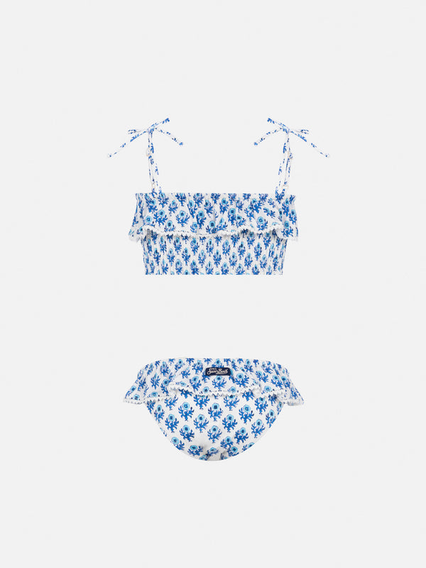 Melie smocked point embroidery bikini with ruffle