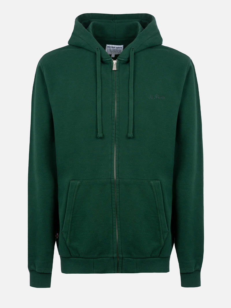 Man British green zipped and hooded sweatshirt with St. Barth embroidery