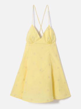 Abito corto Marge in cotone giallo con ricamo floreale