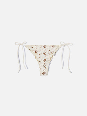 Miami brazilian bikini bottoms in cream sangallo fabric with contrasting embroidery