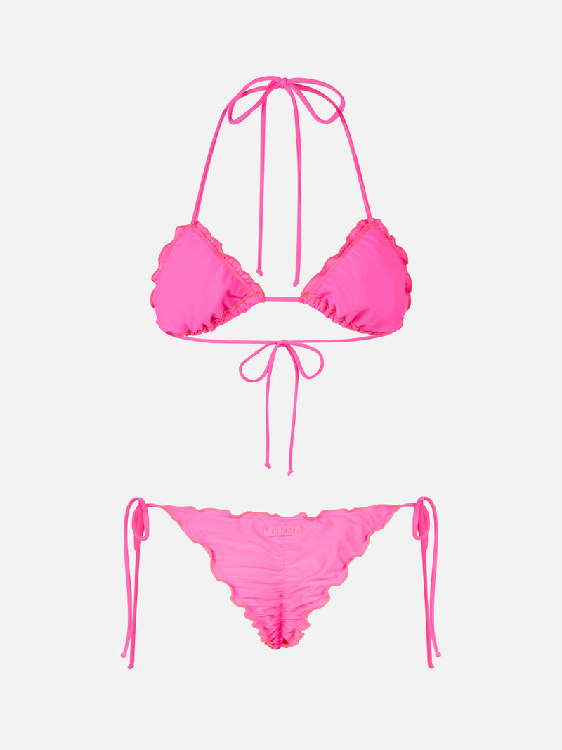 Bikini a triangolo classico rosa fluo da donna Sagittarius Miami