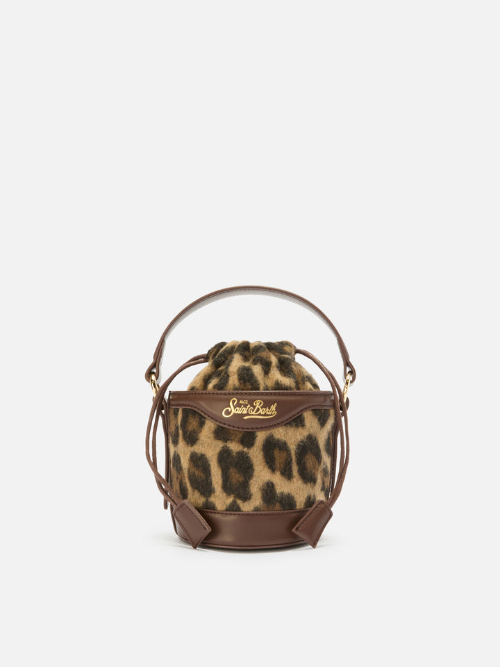 Mila Tweed Bucket Bag in leopard-print wool blend tweed