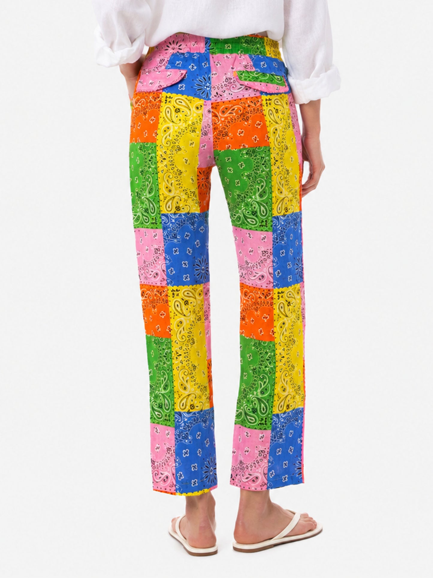 Pantaloni Millie in lino con stampa bandana multicolore
