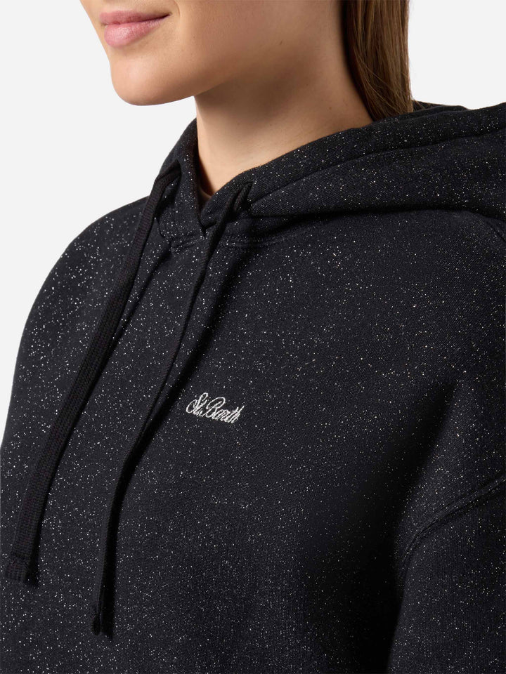 Felpa Mindy in misto cotone e lurex nero con cappuccio 