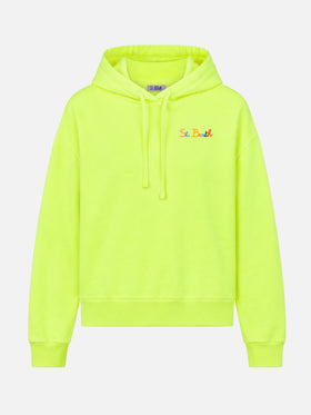 Fluogelber Hoodie mit St. Barth-Stickerei 