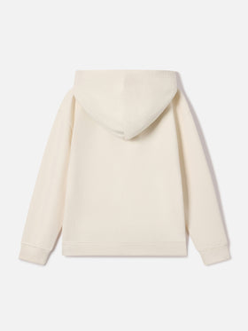 Felpa con cappuccio Mindy panna in misto cotone con inserto tartan St. Barth