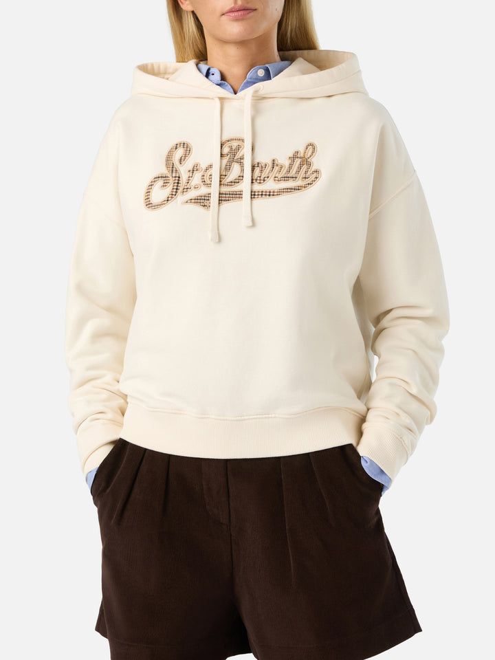 Sweat à capuche Mindy Off white avec empiècement logo tartan 