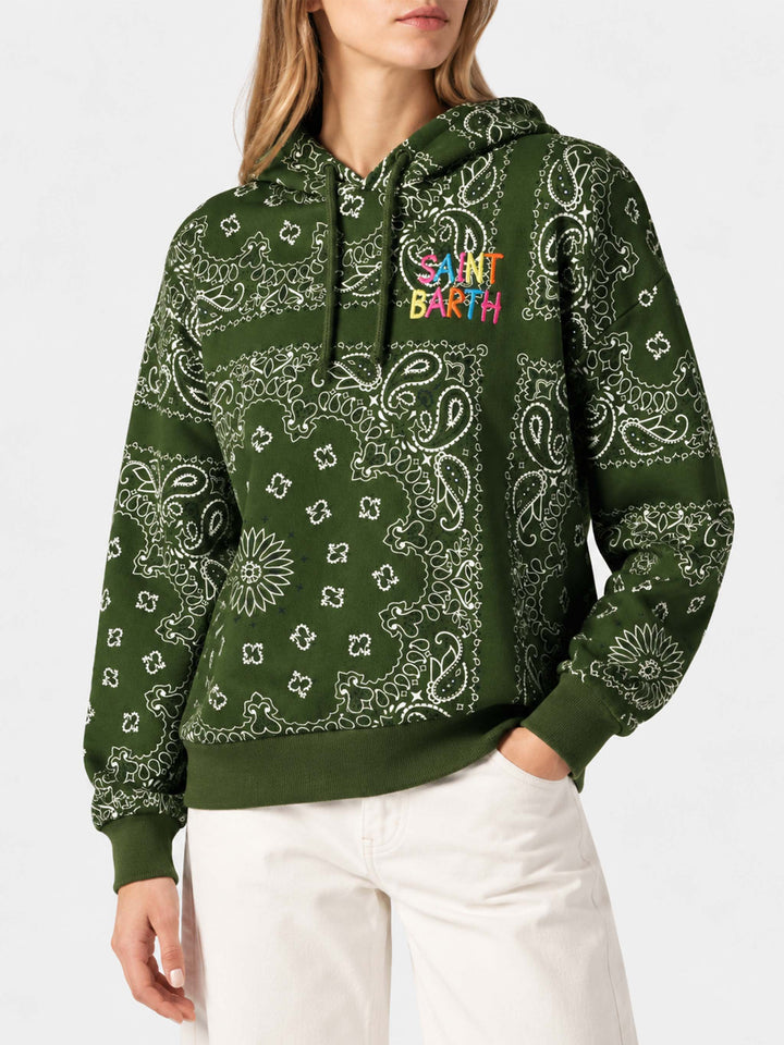 Sweat-shirt à capuche Green Mindy avec imprimé bandana 