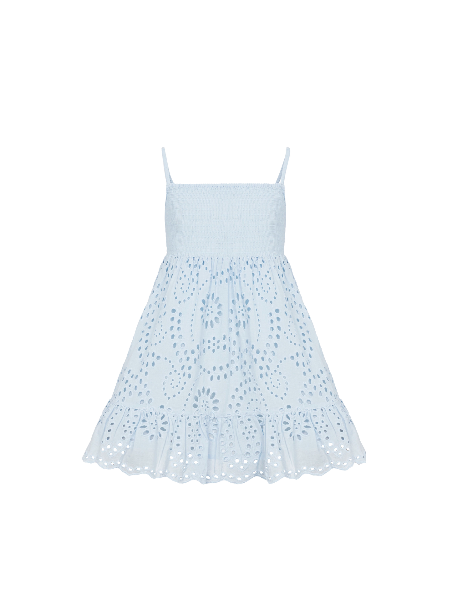 Miki hellblaues Strandkleid aus Sangallo-Spitze aus Baumwolle