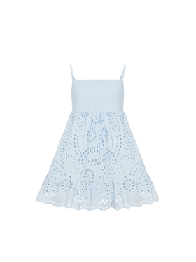 Miki hellblaues Strandkleid aus Sangallo-Spitze aus Baumwolle