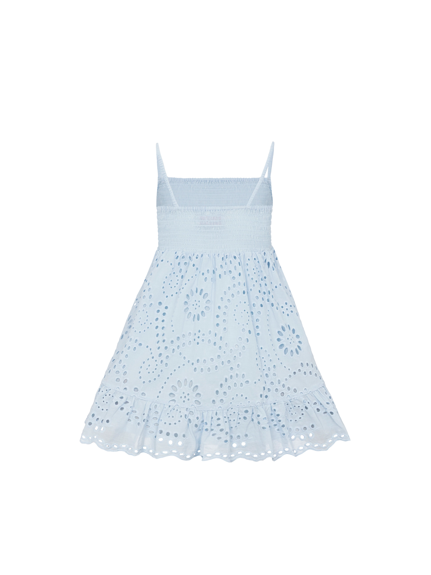 Miki hellblaues Strandkleid aus Sangallo-Spitze aus Baumwolle