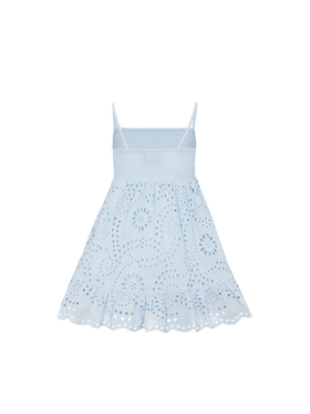 Miki hellblaues Strandkleid aus Sangallo-Spitze aus Baumwolle