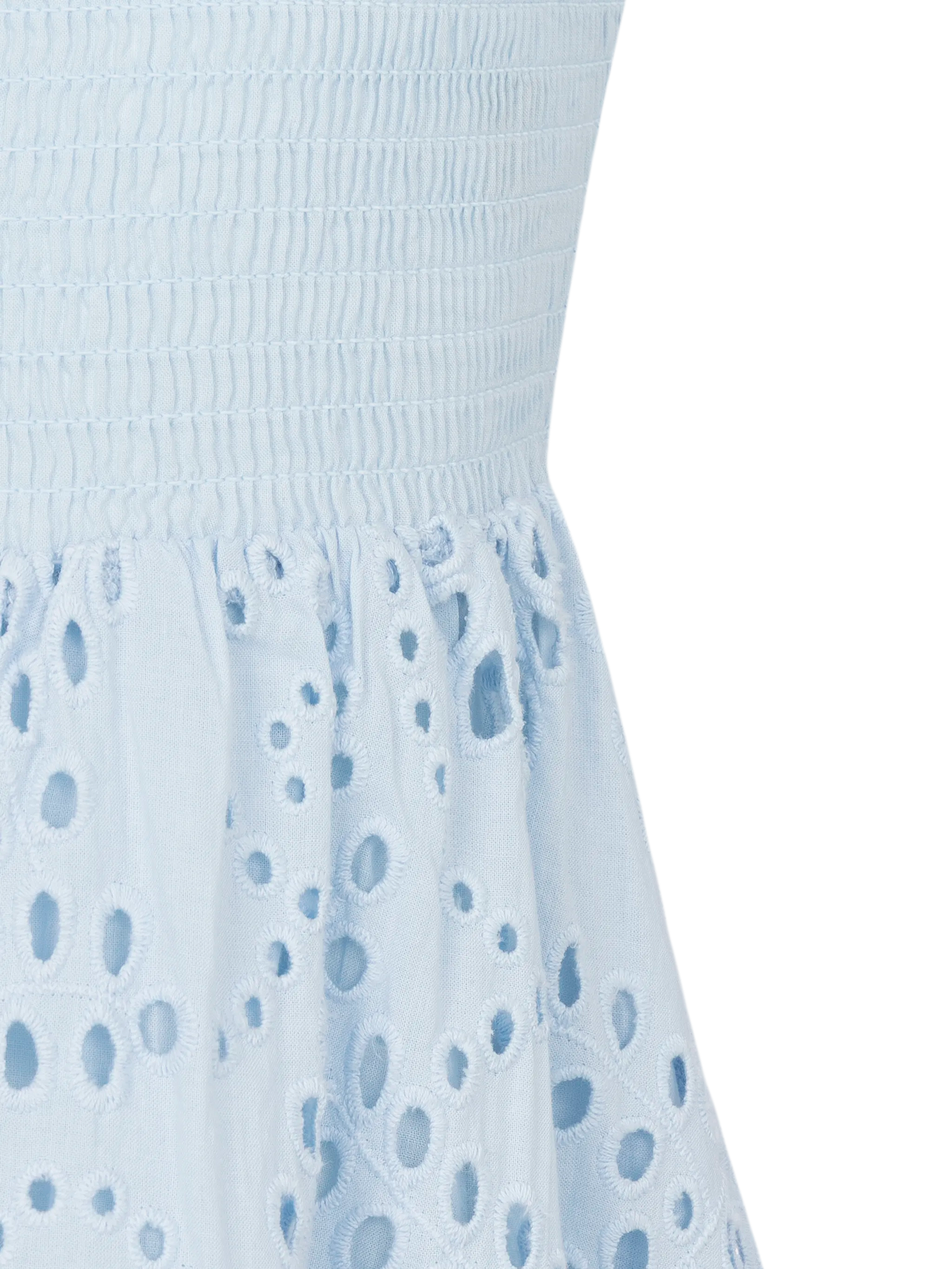 Miki hellblaues Strandkleid aus Sangallo-Spitze aus Baumwolle