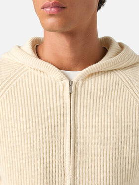 Maille à capuche Malcolm en laine beige avec zip intégral 