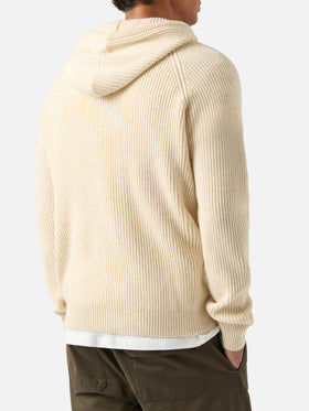Maille à capuche Malcolm en laine beige avec zip intégral 