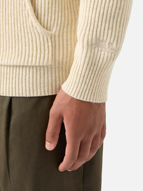 Maille à capuche Malcolm en laine beige avec zip intégral 