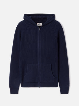Maille à capuche en laine Malcolm Navy blue avec zip intégral 