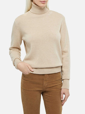 Beigefarbener Rollkragenpullover aus Kaschmirmischung Moody für Damen