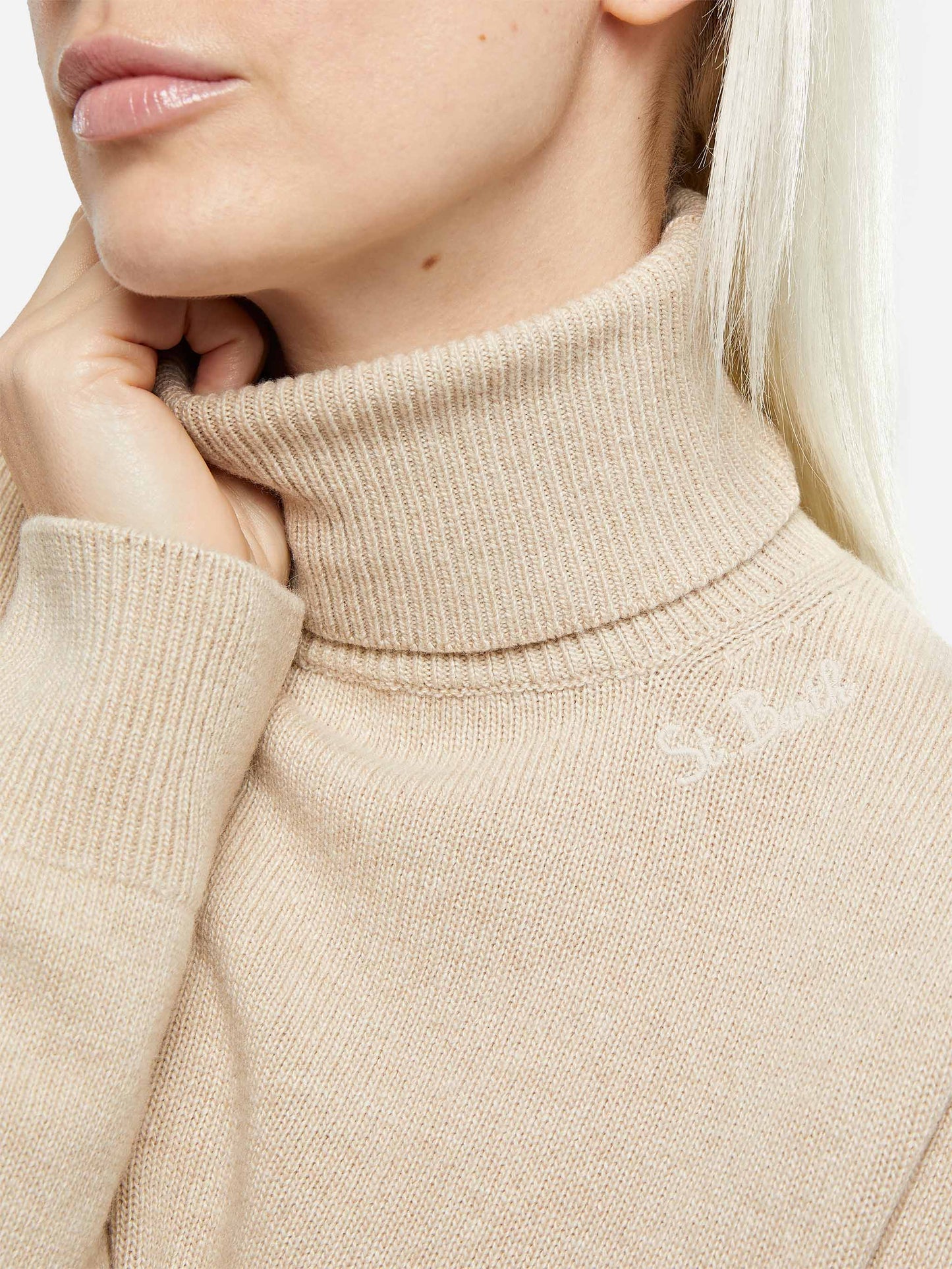 Beigefarbener Rollkragenpullover aus Kaschmirmischung Moody für Damen