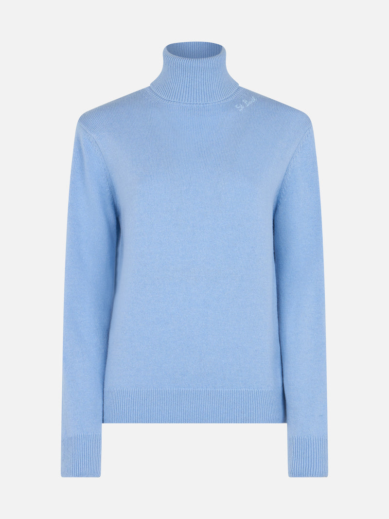 Maglione da donna Moody azzurro a costine sottili