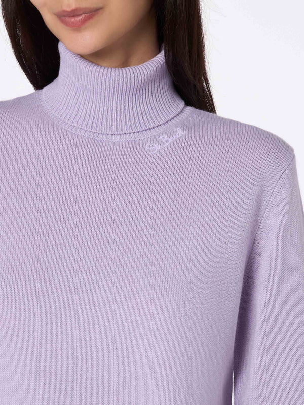 Lila Rollkragenpullover für Damen Moody